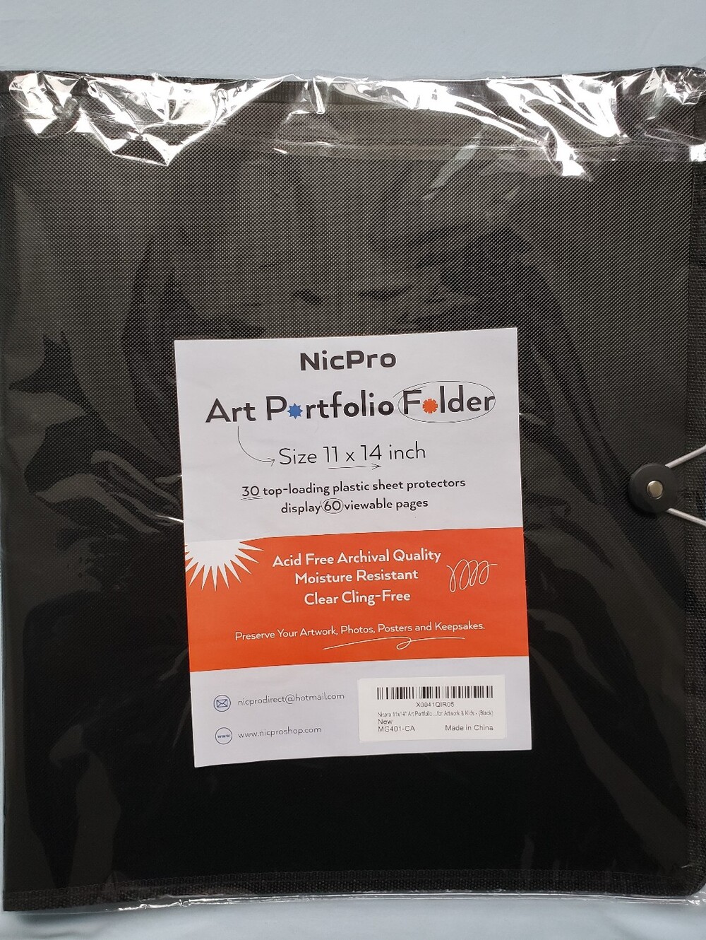 NicPro 11x14 Art Portfolio Folder Black | 60 View Pages | Artist Storage Binder